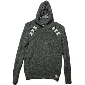 Abercrombie Kids Girls Gray Marled Chunky Knit Hoodie Sweater Ribbon Cute 13/14